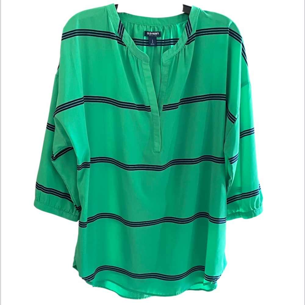 Old Navy Green & Navy Striped Blouse | Size Large